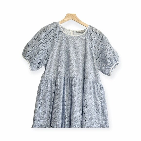 EVERLANE THE TIERED EYELET MIDI DRESS BLUE / WHITE SIZE S, New with tag - Picture 5 of 16